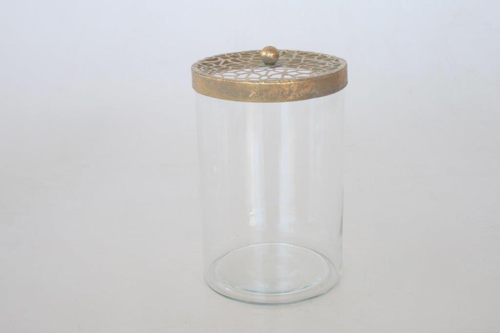 Lrg Glass Jar With Gold Filigree Lid